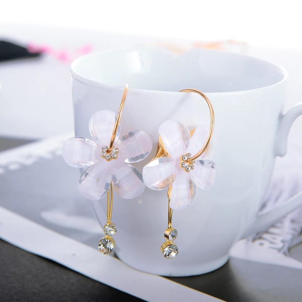 Flower Crystal Hoop Drop Earrings